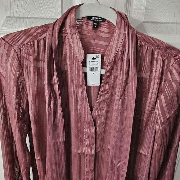 Express Tie Neck Relaxed Portofino Button Down Shirt - Size S - Picture 9 of 14